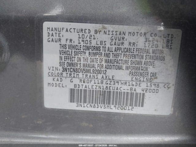 2021 NISSAN VERSA S XTRONIC CVT 9