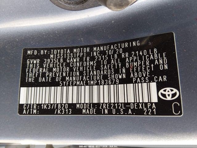 2021 TOYOTA COROLLA LE 9