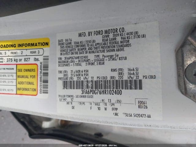 2017 FORD FUSION S 9
