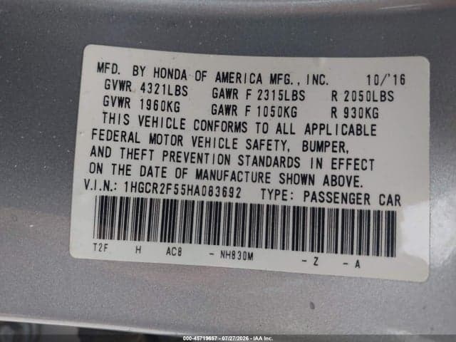 2017 HONDA ACCORD SPORT 9