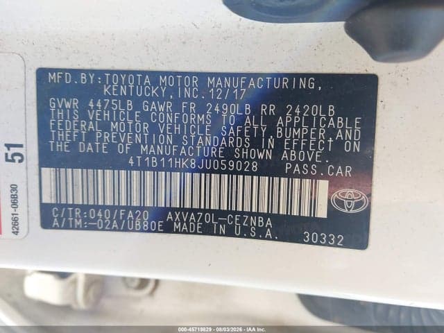 2018 TOYOTA CAMRY LE 9