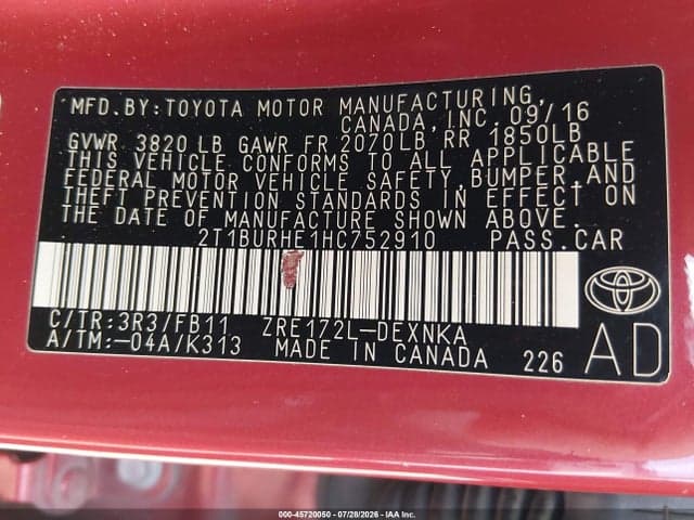 2017 TOYOTA COROLLA LE 9