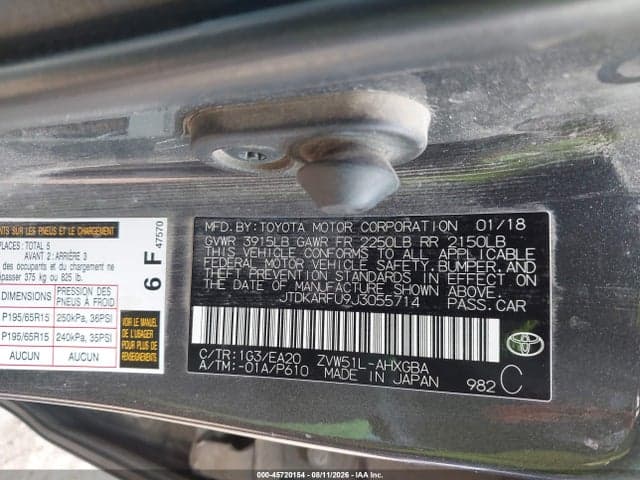 2018 TOYOTA PRIUS FOUR 9