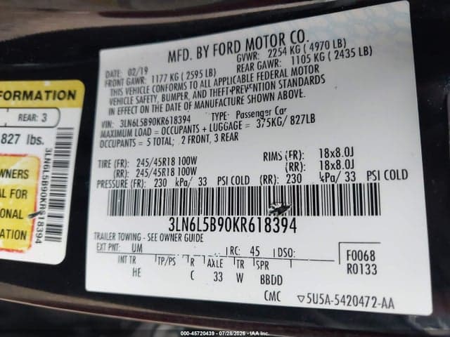 2019 LINCOLN MKZ STANDARD 9
