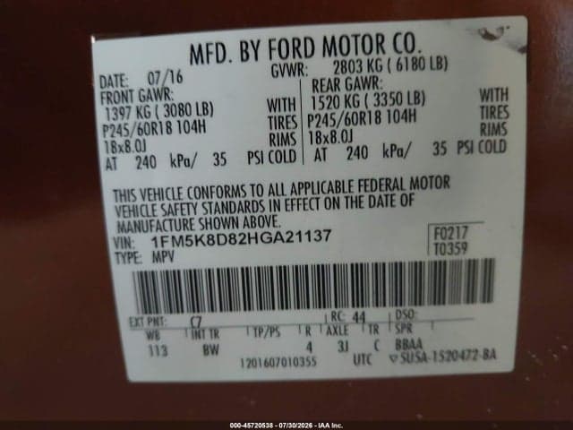 2017 FORD EXPLORER XLT 9