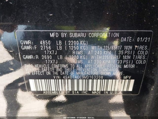 2021 SUBARU OUTBACK PREMIUM 9