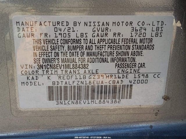 2021 NISSAN VERSA SV XTRONIC CVT 9