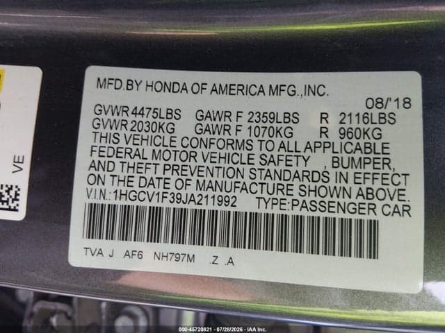 2018 HONDA ACCORD SPORT 9