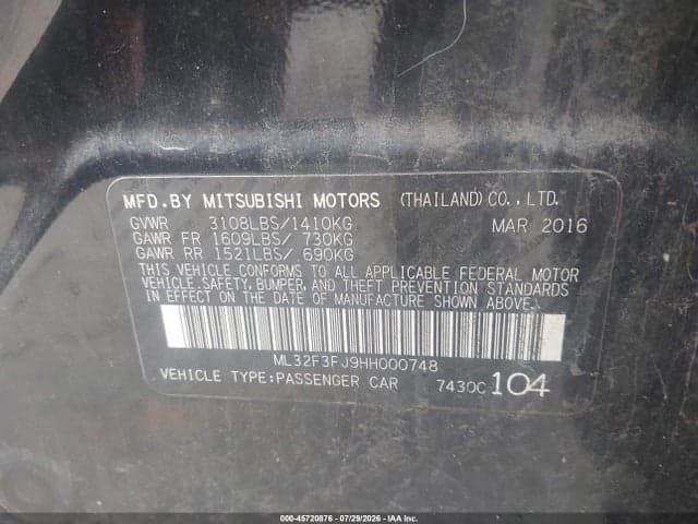 2017 MITSUBISHI MIRAGE G4 ES 9