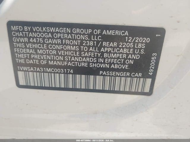 2021 VOLKSWAGEN PASSAT 2.0T SE 9