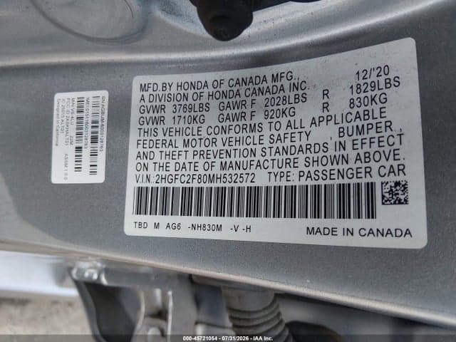2021 HONDA CIVIC SPORT 9
