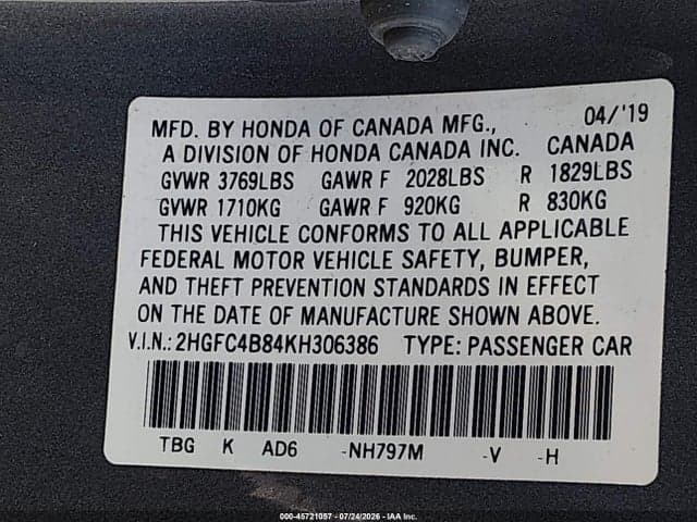 2019 HONDA CIVIC SPORT 9