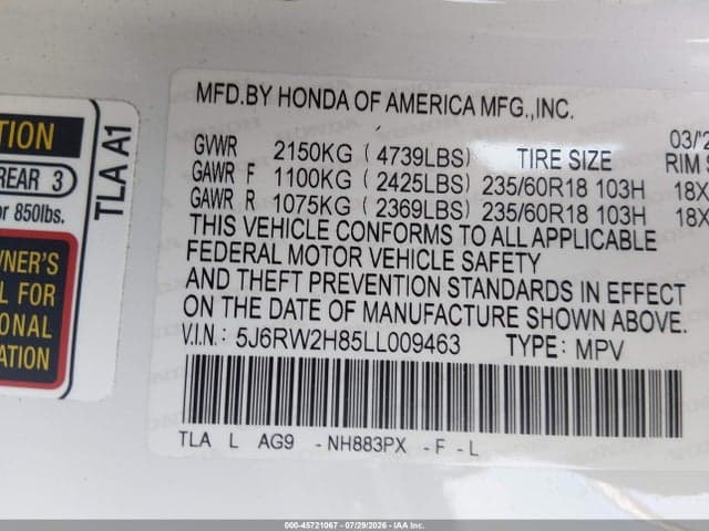 2020 HONDA CR-V AWD EX-L 9