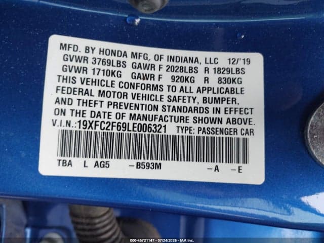 2020 HONDA CIVIC LX 9