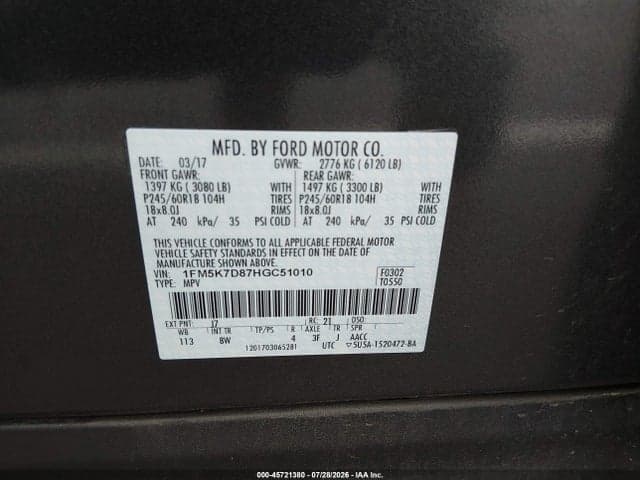 2017 FORD EXPLORER XLT 9