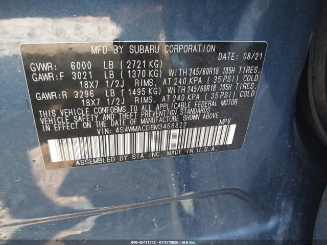 2021 SUBARU ASCENT PREMIUM 9