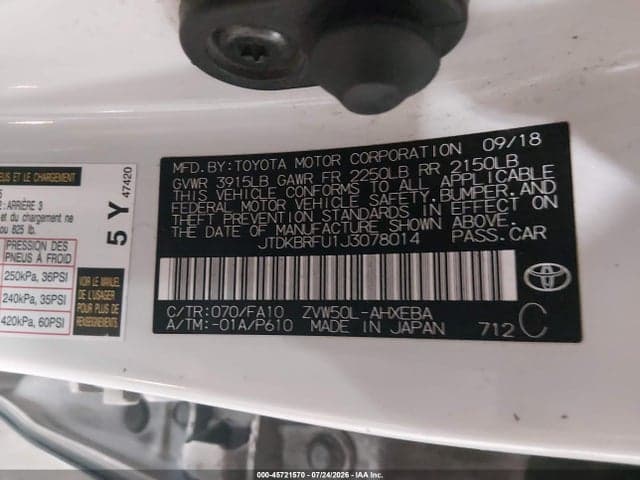 2018 TOYOTA PRIUS TWO 9