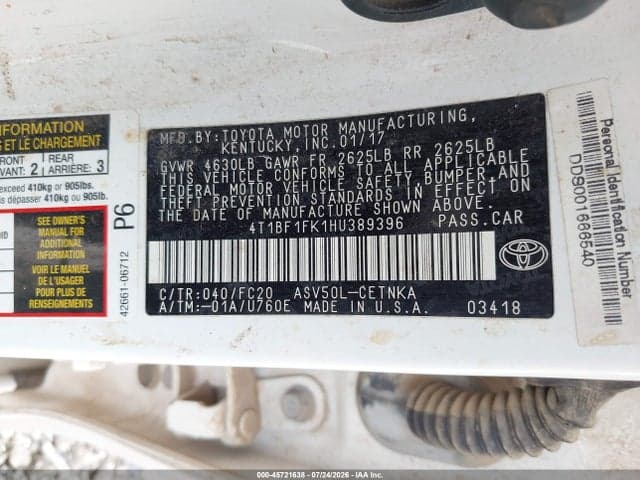 2017 TOYOTA CAMRY LE 7