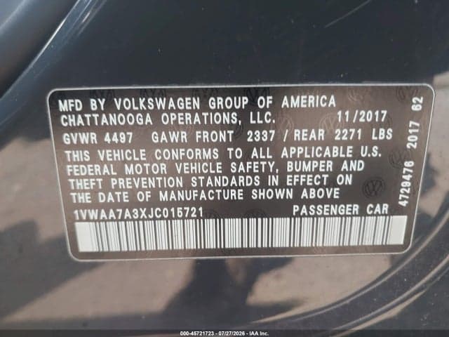 2018 VOLKSWAGEN PASSAT 2.0T R-LINE/2.0T S 9