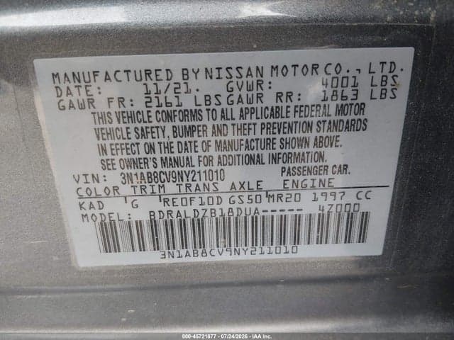 2022 NISSAN SENTRA SV XTRONIC CVT 9