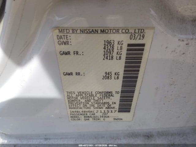 2019 NISSAN ALTIMA 2.5 S 9