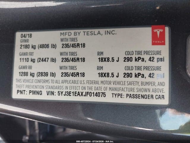 2018 TESLA MODEL 3 LONG RANGE/MID RANGE 9