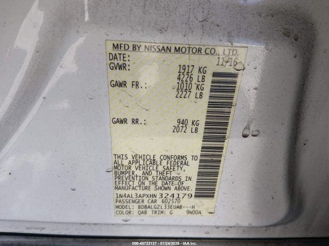 2017 NISSAN ALTIMA 2.5 S 9