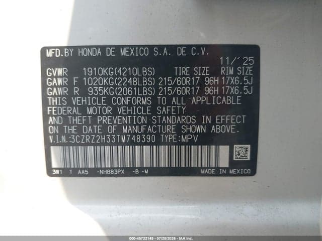 2026 HONDA HR-V AWD LX 9