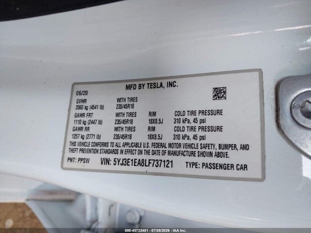 2020 TESLA MODEL 3 STANDARD RANGE PLUS REAR-WHEEL DRIVE/STANDARD RANGE REAR-WHEEL DRIVE 9
