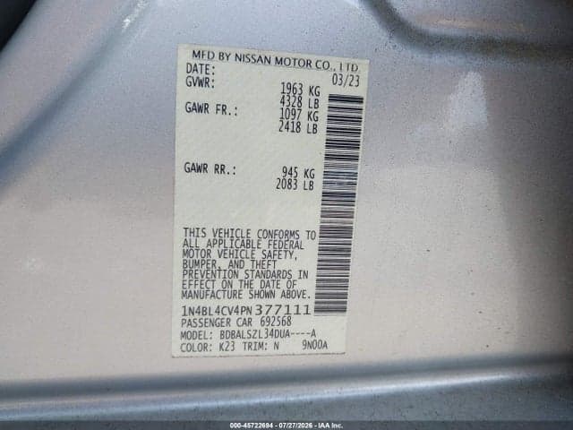 2023 NISSAN ALTIMA SR FWD 9