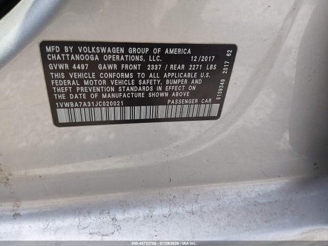 2018 VOLKSWAGEN PASSAT 2.0T SE 9