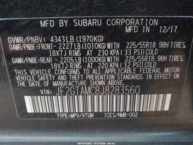 2018 SUBARU CROSSTREK 2.0I LIMITED 9
