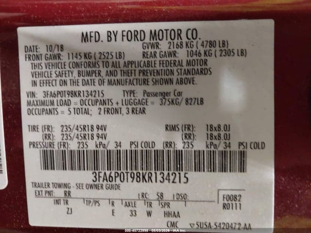 2019 FORD FUSION SE 9