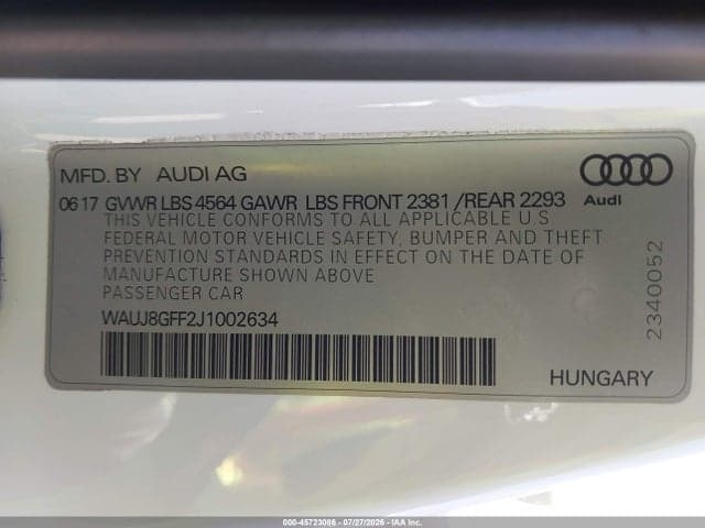 2018 AUDI A3 2.0T PREMIUM/2.0T TECH PREMIUM 9