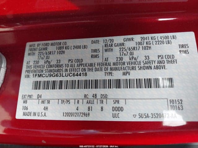 2020 FORD ESCAPE SE 9
