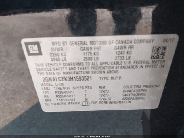 2017 CHEVROLET EQUINOX LT 9