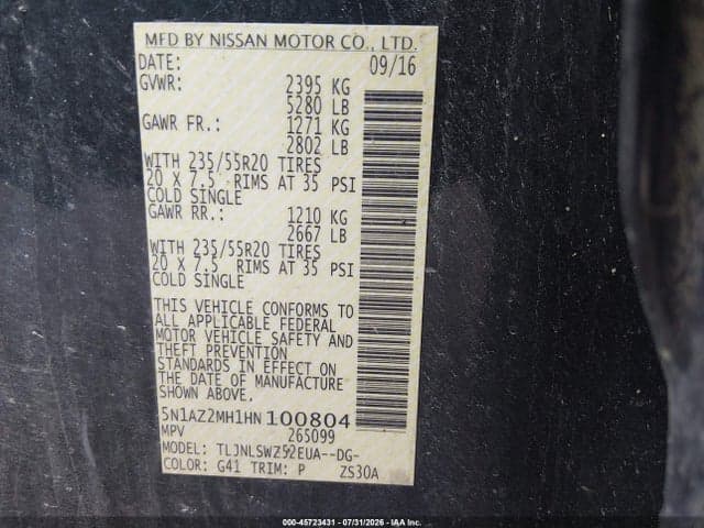 2017 NISSAN MURANO PLATINUM 9