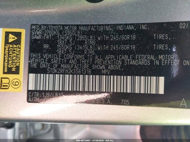2019 TOYOTA HIGHLANDER XLE 9