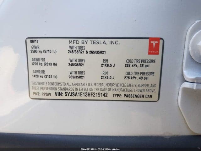 2017 TESLA MODEL S 60/75 9