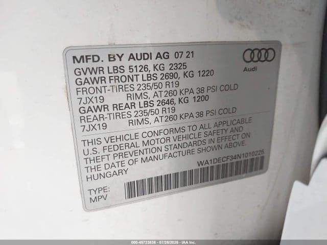 2022 AUDI Q3 PREMIUM 45 TFSI S LINE QUATTRO TIPTRONIC 9