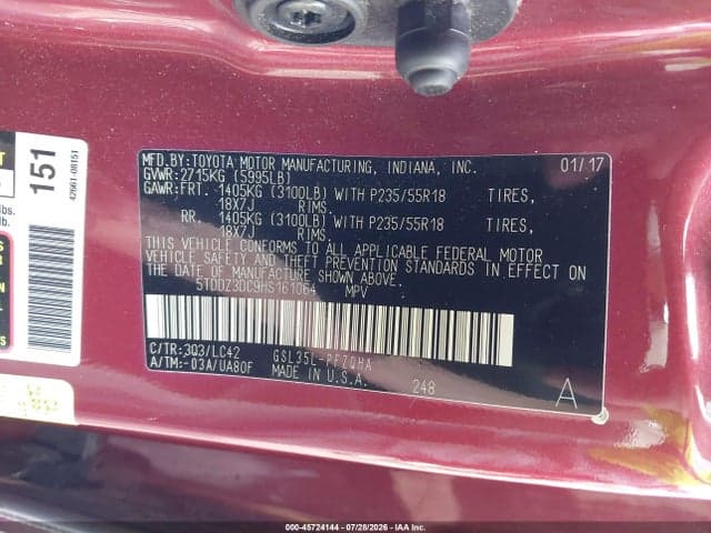 2017 TOYOTA SIENNA XLE 7 PASSENGER 9