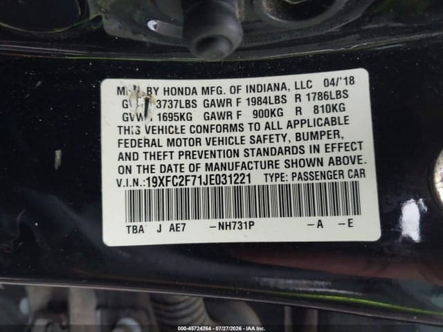 2018 HONDA CIVIC EX 9
