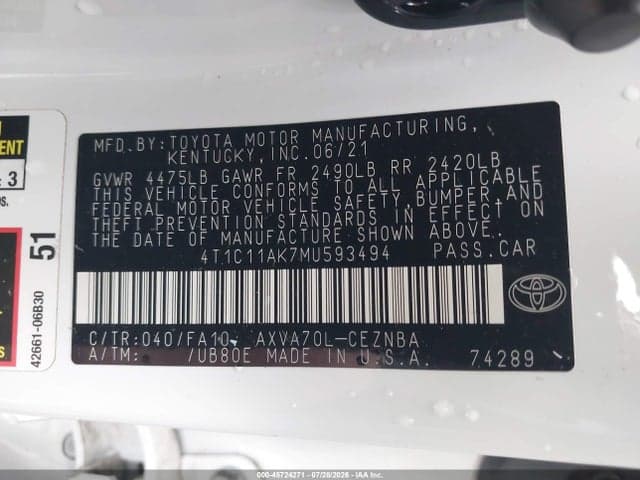 2021 TOYOTA CAMRY LE 9