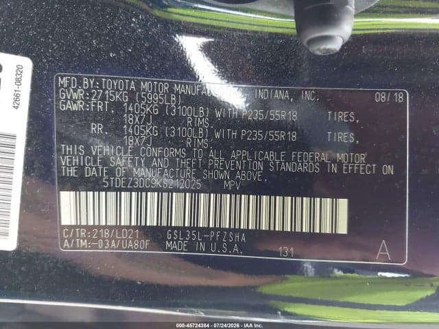 2019 TOYOTA SIENNA SE 9