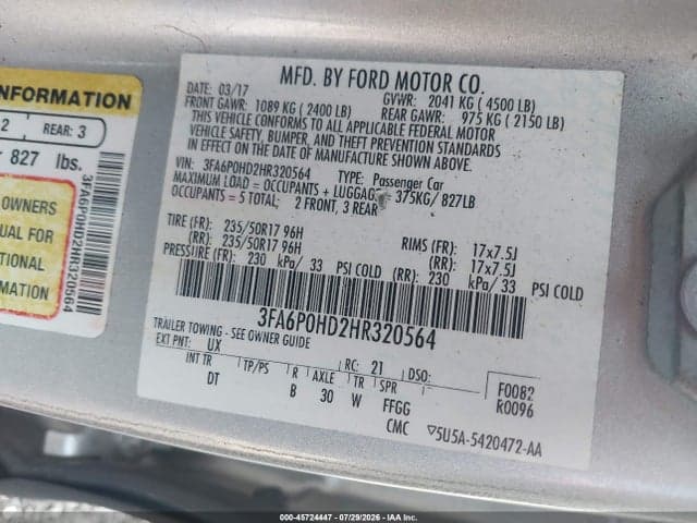 2017 FORD FUSION SE 9