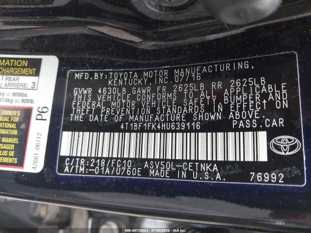 2017 TOYOTA CAMRY LE/XLE/SE/XSE 9