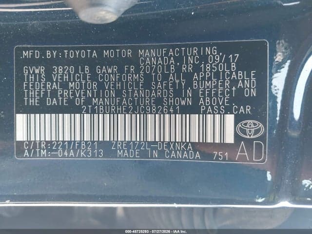 2018 TOYOTA COROLLA LE 9