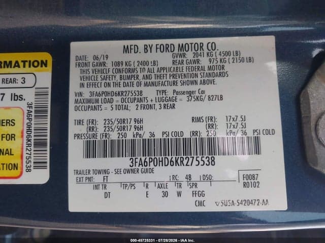 2019 FORD FUSION SE 9
