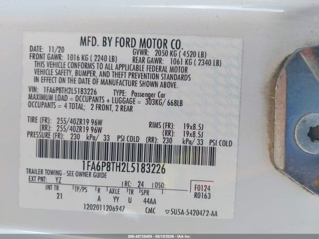 2020 FORD MUSTANG ECOBOOST FASTBACK 9