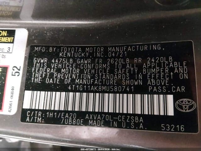 2021 TOYOTA CAMRY SE 9